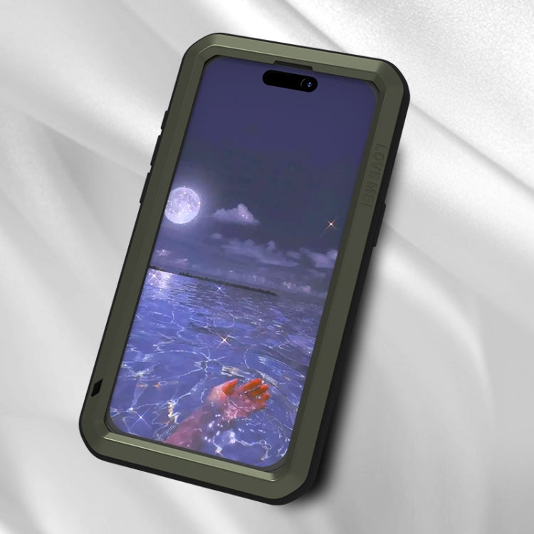 For iPhone 15 Pro Max LOVE MEI Metal Shockproof Life Waterproof Dustproof Phone Case(Army Green) - free shipping - PMC TechLife - Order now!