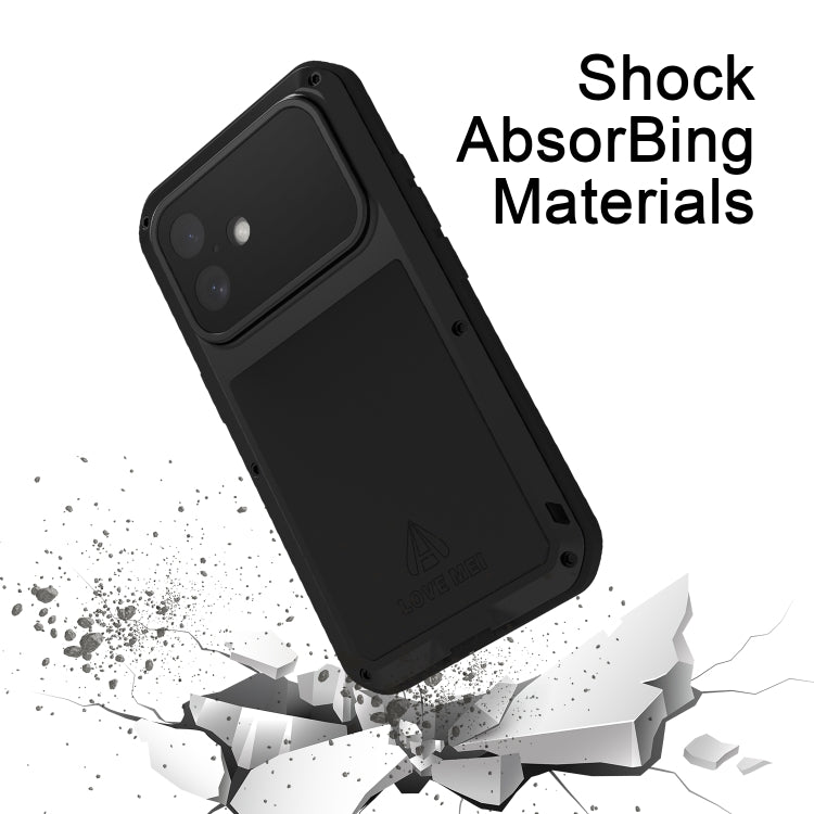 For iPhone 16 LOVE MEI Metal Shockproof Life Waterproof Dustproof Phone Case(Black) - free shipping - PMC Jewellery - Order now!