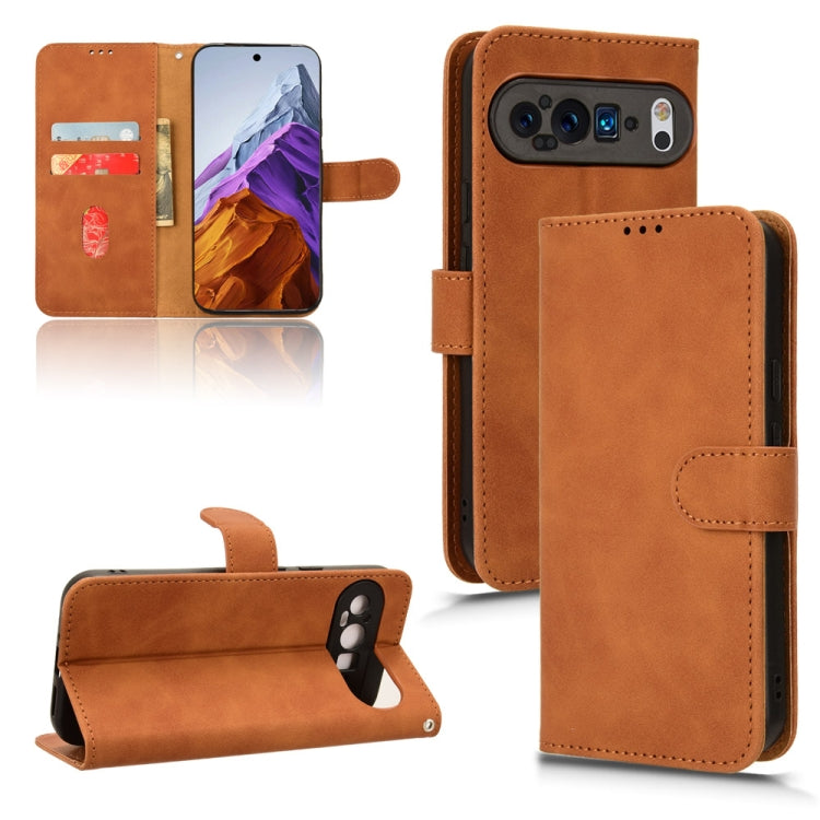 For Google Pixel 9 Pro Skin Feel Magnetic Flip Leather Phone Case(Brown) - Google Cases by PMC TechLife | Online Shopping South Africa | PMC TechLife | Buy Now Pay Later Mobicred