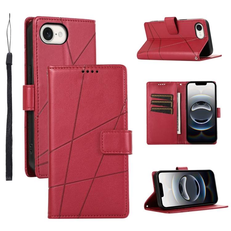 For iPhone 16e PU Genuine Leather Texture Embossed Line Phone Case(Red) - iPhone 16e Cases by PMC TechLife | Online Shopping South Africa | PMC TechLife | Buy Now Pay Later Mobicred