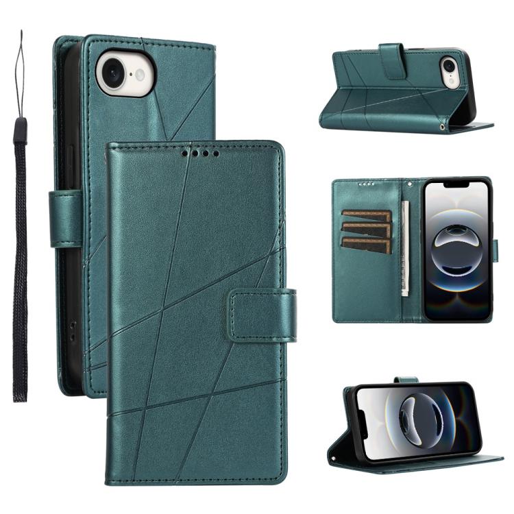 For iPhone 16e PU Genuine Leather Texture Embossed Line Phone Case(Green) - free shipping - PMC TechLife - Order now!