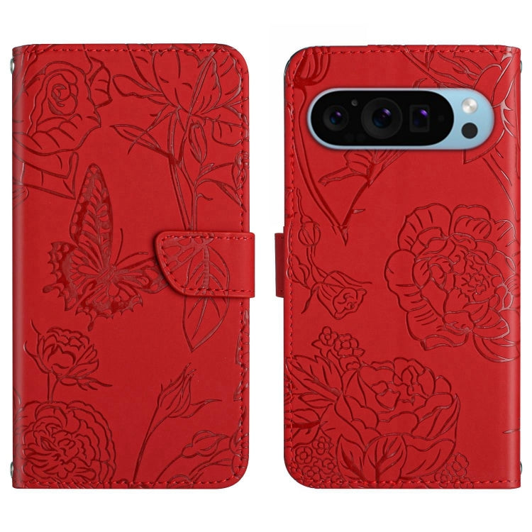 For Google Pixel 9 Skin Feel Butterfly Embossed Flip Leather Phone Case(Red) - Google Cases by PMC TechLife | Online Shopping South Africa | PMC TechLife | Buy Now Pay Later Mobicred