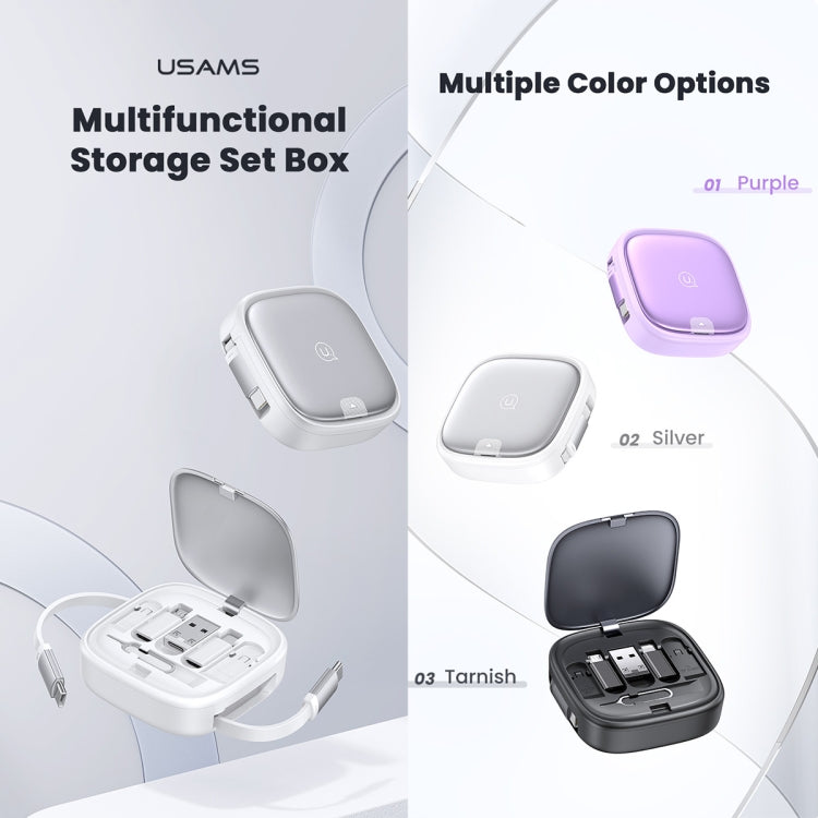 USAMS US-SJ650 U87 60W USB To Type-C To Type-C 8 Pin + Micro USB Multifunctional Telescopic Storage Box Data Cable, Length: 1m(Purple) - free shipping - PMC Jewellery - Order now!
