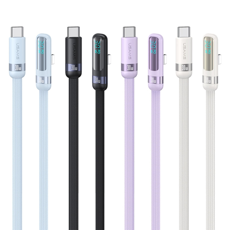 USAMS US-SJ652 PD 30W USB-C/Type-C to 8 Pin Aluminum Alloy Digital Display Fast Charging Elbow Data Cable, Length: 1.2m(Black) - 2 in 1 Cable by USAMS | Online Shopping South Africa | PMC TechLife | Buy Now Pay Later Mobicred
