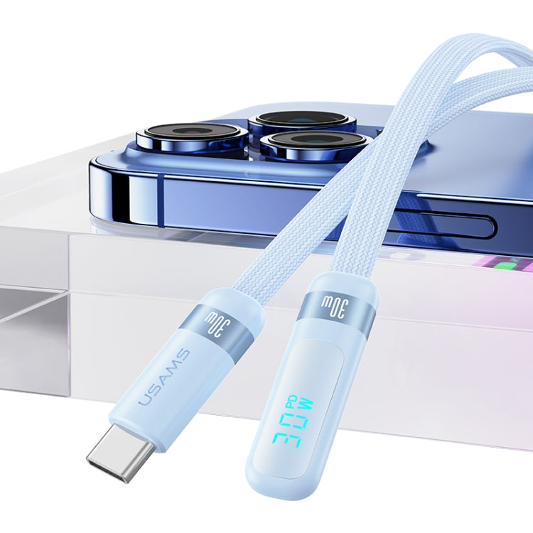 USAMS US-SJ652 PD 30W USB-C/Type-C to 8 Pin Aluminum Alloy Digital Display Fast Charging Elbow Data Cable, Length: 1.2m(Blue) - 2 in 1 Cable by USAMS | Online Shopping South Africa | PMC TechLife | Buy Now Pay Later Mobicred