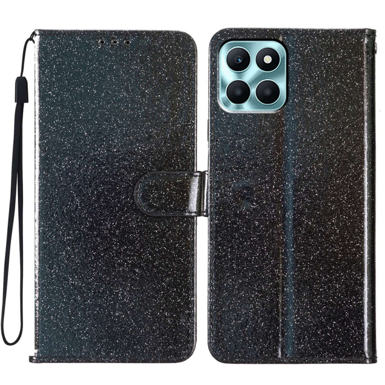 For Honor X6a Glitter Powder Flip Leather Phone Case(Black) - Honor Cases by PMC TechLife | Online Shopping South Africa | PMC TechLife | Buy Now Pay Later Mobicred