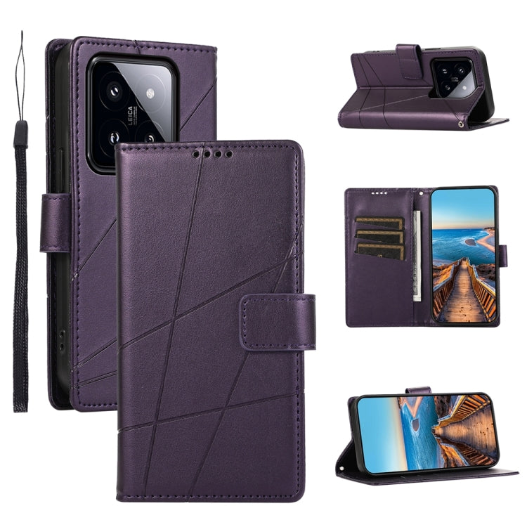 For Xiaomi 14 Pro PU Genuine Leather Texture Embossed Line Phone Case(Purple) - 14 Pro Cases by PMC TechLife | Online Shopping South Africa | PMC TechLife | Buy Now Pay Later Mobicred
