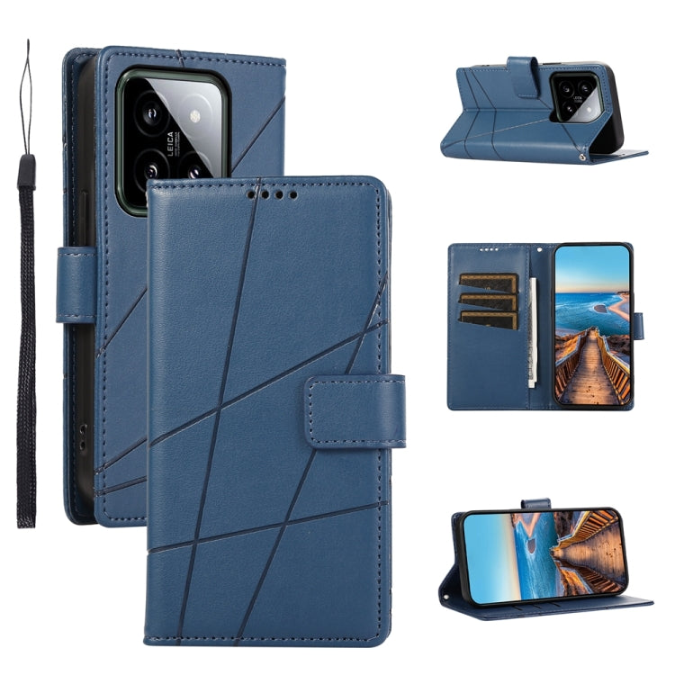 For Xiaomi 14 PU Genuine Leather Texture Embossed Line Phone Case(Blue) - free shipping - PMC TechLife - Order now!