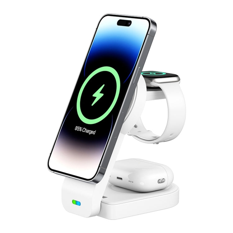 B-23 3 in 1 Foldable Magnetic Wireless Charger Phone Holder, Plug:EU Plug(White) - free shipping - PMC TechLife - Order now!