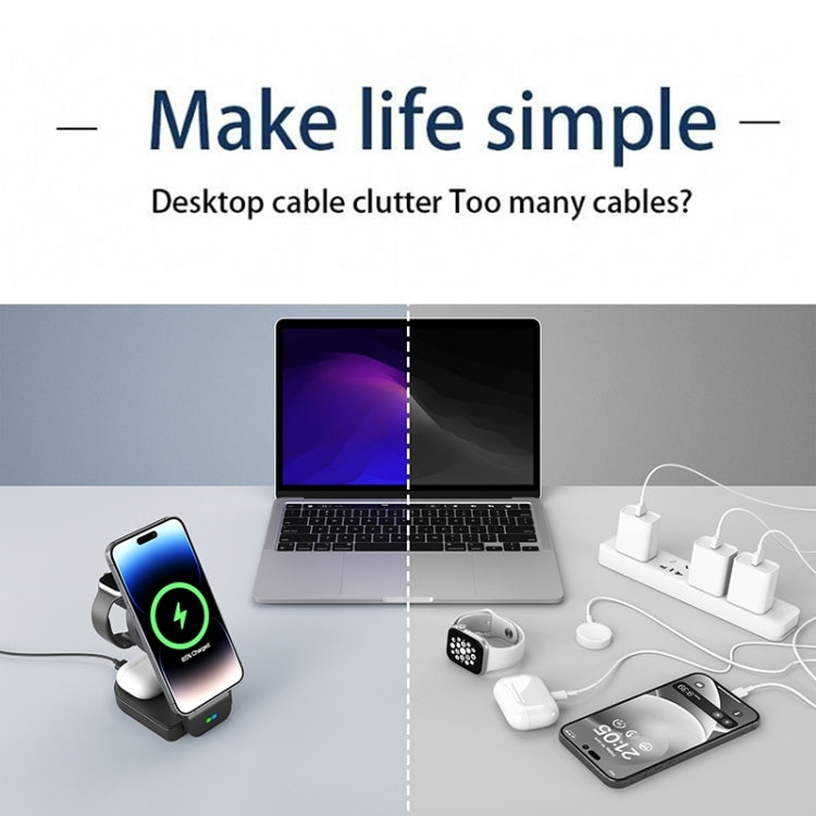 B-23 3 in 1 Foldable Magnetic Wireless Charger Phone Holder, Plug:EU Plug(White) - free shipping - PMC TechLife - Order now!