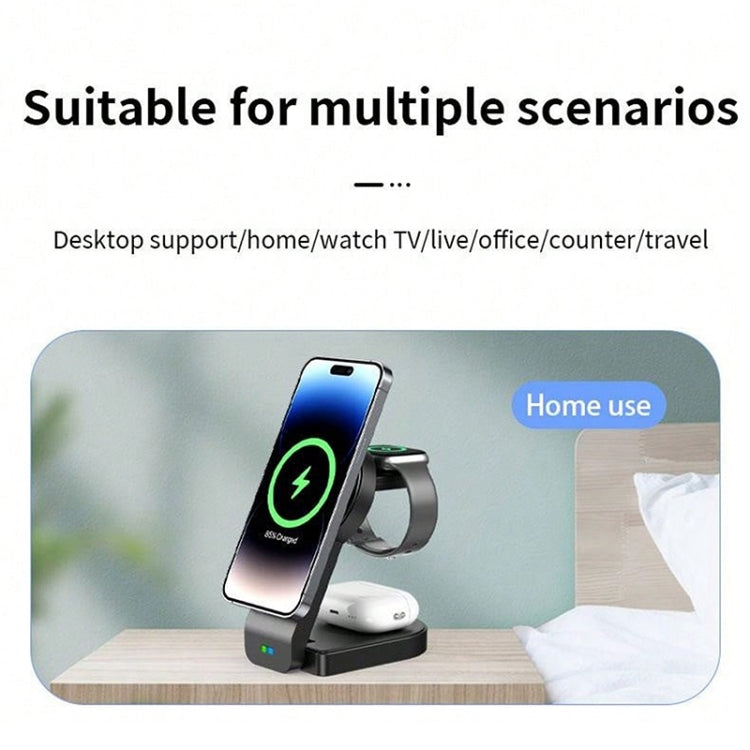 B-23 3 in 1 Foldable Magnetic Wireless Charger Phone Holder, Plug:UK Plug(Black) - Wireless Charger by PMC TechLife | Online Shopping South Africa | PMC TechLife
