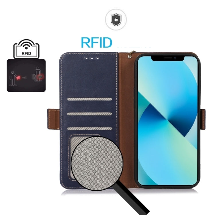 For Xiaomi Redmi Note 13 Pro 4G/Poco M6 Pro Magnetic Crazy Horse Texture Genuine Leather RFID Phone Case(Blue) - Note 13 Pro Cases by PMC TechLife | Online Shopping South Africa | PMC TechLife | Buy Now Pay Later Mobicred