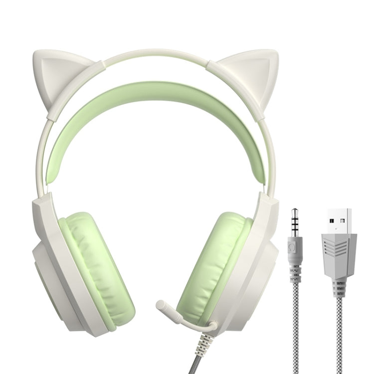 G35 Cute Cat RGB Head-mounted Wired Gaming Earphone(Green) - free shipping - PMC Jewellery - Order now!