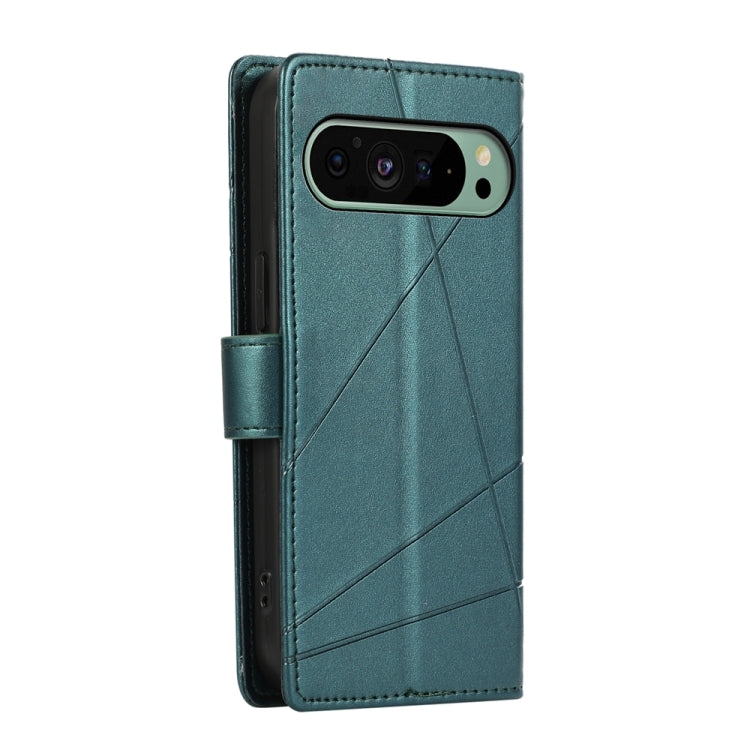 For Google Pixel 9 PU Genuine Leather Texture Embossed Line Phone Case(Green) - Google Cases by PMC TechLife | Online Shopping South Africa | PMC TechLife | Buy Now Pay Later Mobicred