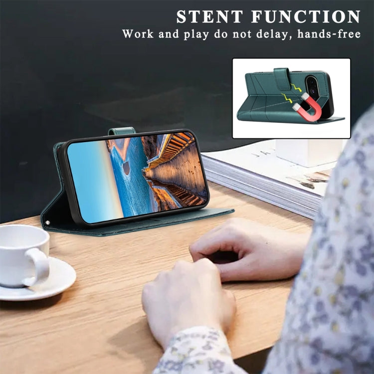 For Google Pixel 9 PU Genuine Leather Texture Embossed Line Phone Case(Green) - Google Cases by PMC TechLife | Online Shopping South Africa | PMC TechLife | Buy Now Pay Later Mobicred