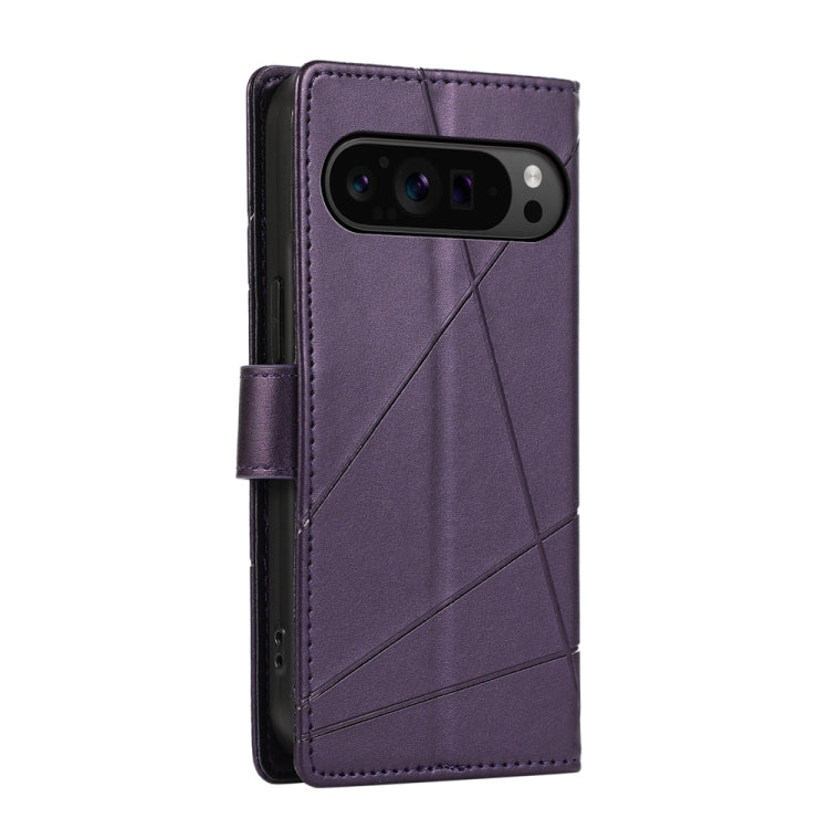 For Google Pixel 9 Pro PU Genuine Leather Texture Embossed Line Phone Case(Purple) - Google Cases by PMC TechLife | Online Shopping South Africa | PMC TechLife | Buy Now Pay Later Mobicred