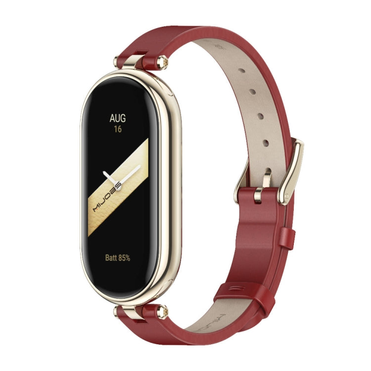 For Xiaomi Mi Band 8 / 9 / 9 NFC Mijobs First Layer Cowhide Watch Band(Red Light Gold) - Watch Bands by MIJOBS | Online Shopping South Africa | PMC TechLife | Buy Now Pay Later Mobicred
