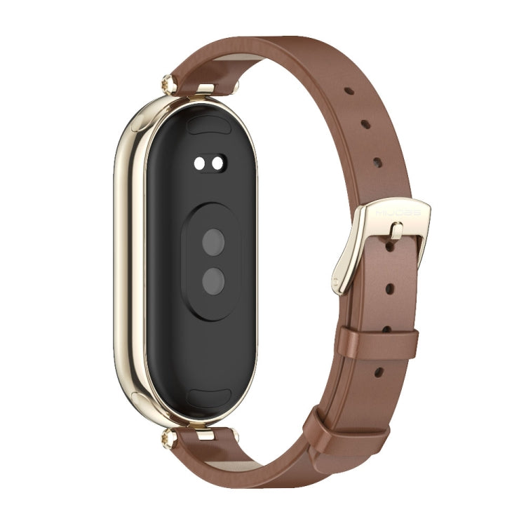 For Xiaomi Mi Band 8 / 9 / 9 NFC Mijobs First Layer Cowhide Watch Band(Brown Light Gold) - Watch Bands by MIJOBS | Online Shopping South Africa | PMC TechLife | Buy Now Pay Later Mobicred