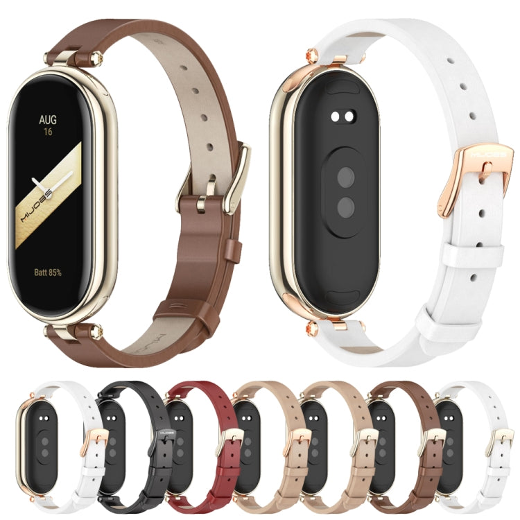 For Xiaomi Smart Band 10 / 9 / 8 Mijobs First Layer Cowhide Watch Band(White Light Gold) - free shipping - PMC TechLife - Order now!