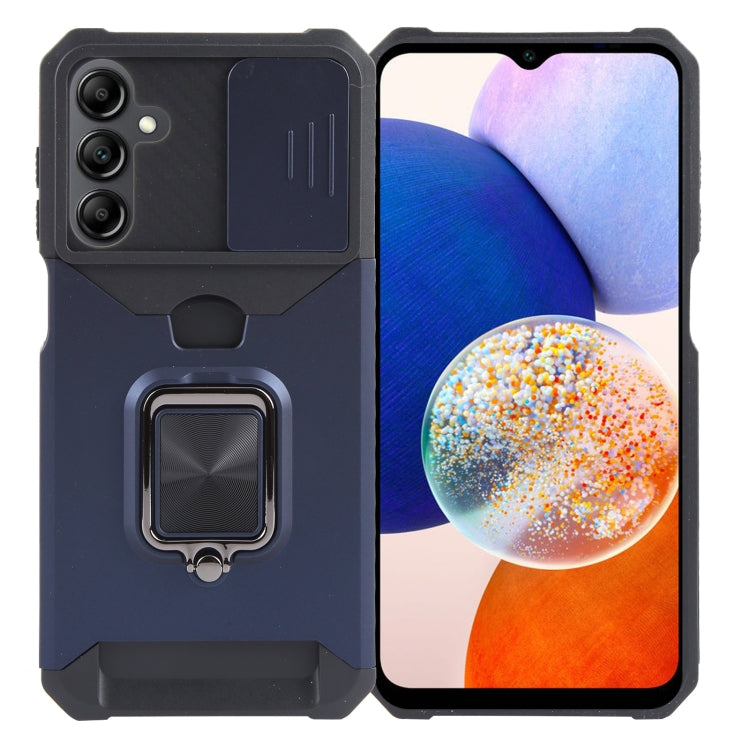 For Samsung Galaxy A15 Camera Shield Card Slot PC+TPU Phone Case(Blue) - Galaxy Phone Cases by PMC TechLife | Online Shopping South Africa | PMC TechLife | Buy Now Pay Later Mobicred