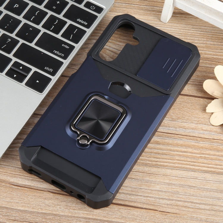 For Samsung Galaxy A15 Camera Shield Card Slot PC+TPU Phone Case(Blue) - Galaxy Phone Cases by PMC TechLife | Online Shopping South Africa | PMC TechLife | Buy Now Pay Later Mobicred