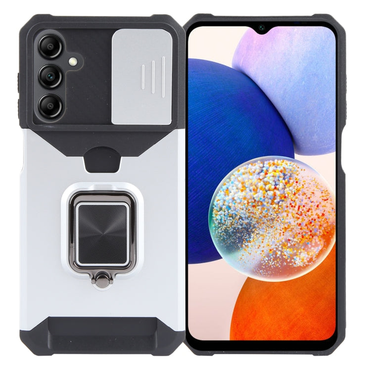 For Samsung Galaxy A15 Camera Shield Card Slot PC+TPU Phone Case(Silver) - Galaxy Phone Cases by PMC TechLife | Online Shopping South Africa | PMC TechLife