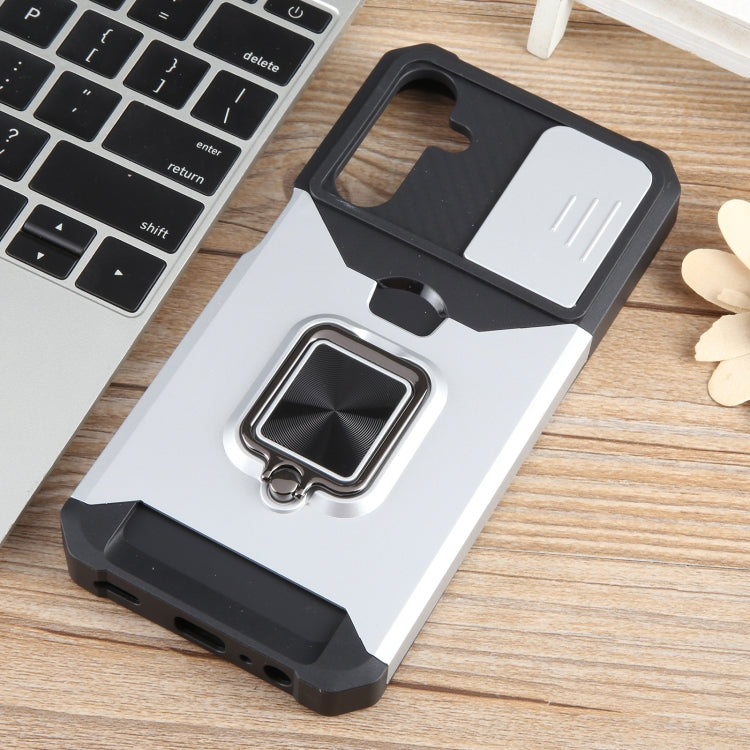 For Samsung Galaxy A15 Camera Shield Card Slot PC+TPU Phone Case(Silver) - Galaxy Phone Cases by PMC TechLife | Online Shopping South Africa | PMC TechLife