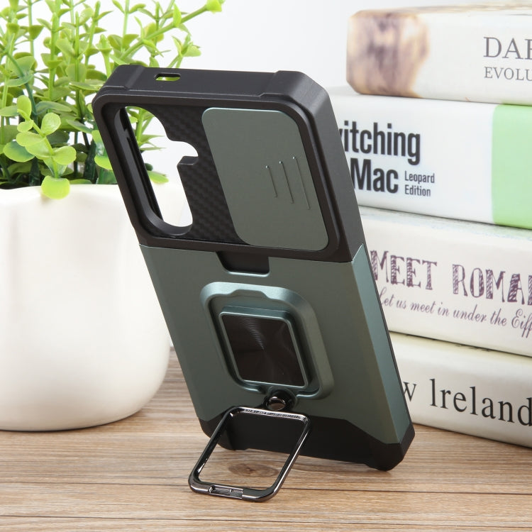 For Samsung Galaxy S24 5G Camera Shield Card Slot PC+TPU Phone Case(Dark Green) - Galaxy S24 5G Cases by PMC TechLife | Online Shopping South Africa | PMC TechLife