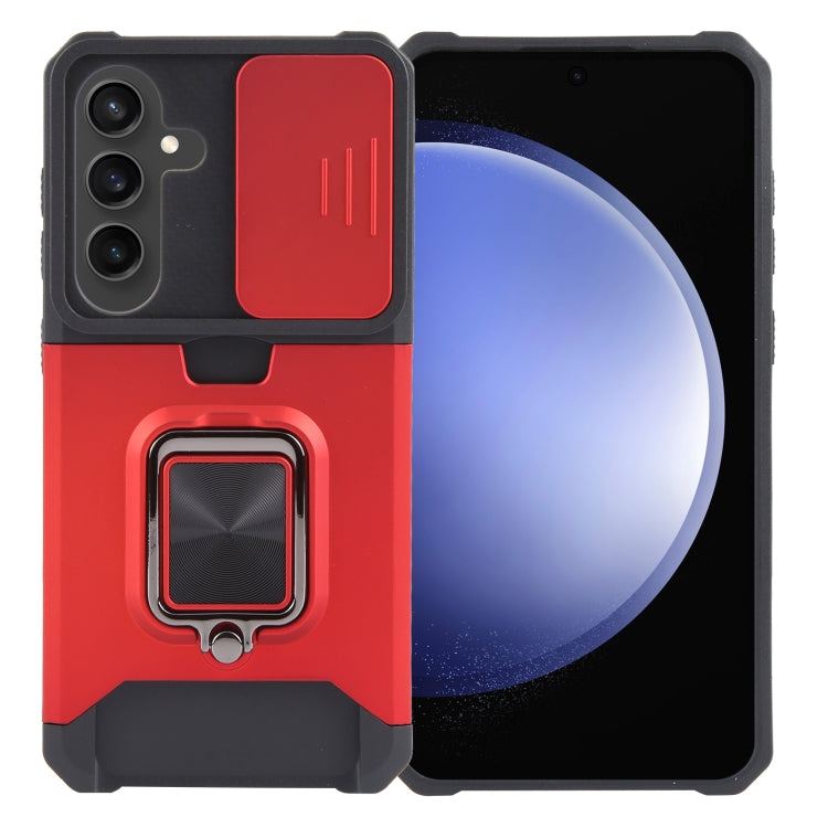 For Samsung Galaxy S24 5G Camera Shield Card Slot PC+TPU Phone Case(Red) - Galaxy S24 5G Cases by PMC TechLife | Online Shopping South Africa | PMC TechLife