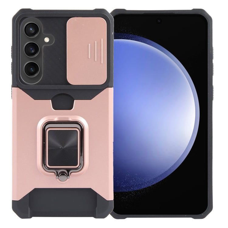 For Samsung Galaxy S24+ 5G Camera Shield Card Slot PC+TPU Phone Case(Rose Gold) - Galaxy S24+ 5G Cases by PMC TechLife | Online Shopping South Africa | PMC TechLife