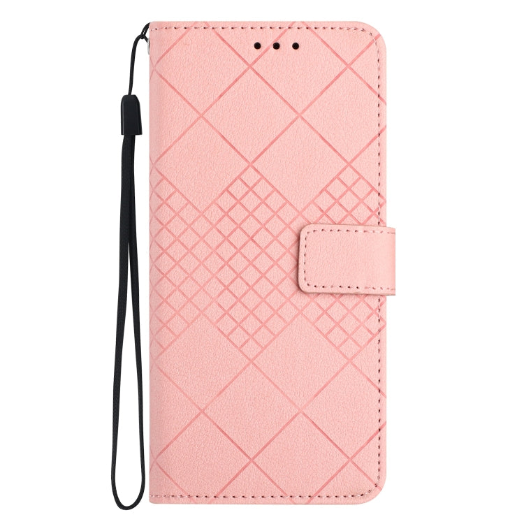 For iPhone 16e Rhombic Grid Texture Leather Phone Case(Pink) - iPhone 16e Cases by PMC TechLife | Online Shopping South Africa | PMC TechLife | Buy Now Pay Later Mobicred