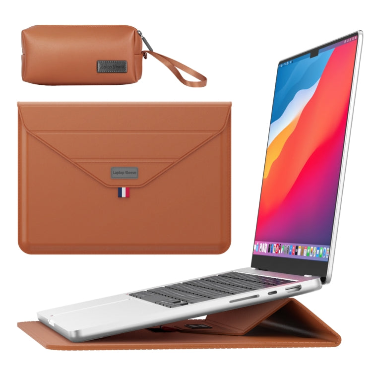 For 15.4/15.6/16.1 inch Envelope Holder Laptop Sleeve Bag with Accessories Bag(Brown) - Other by PMC Jewellery | Online Shopping South Africa | PMC Jewellery | Buy Now Pay Later Mobicred