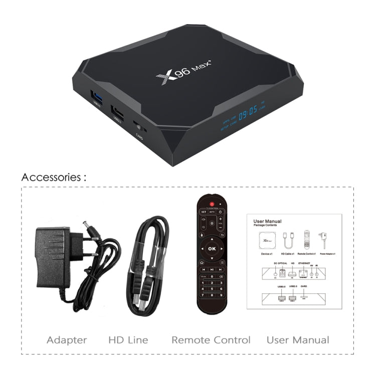 X96 max+ 4K Smart TV Box, Android 9.0, Amlogic S905X3 Quad-Core Cortex-A55,4GB+32GB, Support LAN, AV, 2.4G/5G WiFi, USBx2,TF Card, AU Plug - Amlogic S905 by PMC TechLife | Online Shopping South Africa | PMC TechLife | Buy Now Pay Later Mobicred