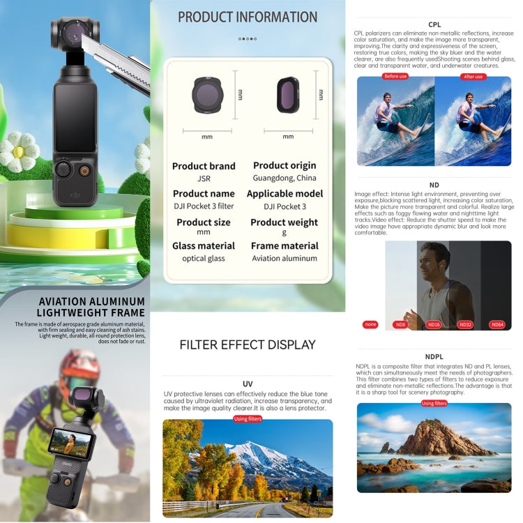 For DJI OSMO Pocket 3 JSR CB Series Camera Lens Filter, Filter:4 in 1 CPL ND16/32/64 - free shipping - PMC TechLife - Order now!