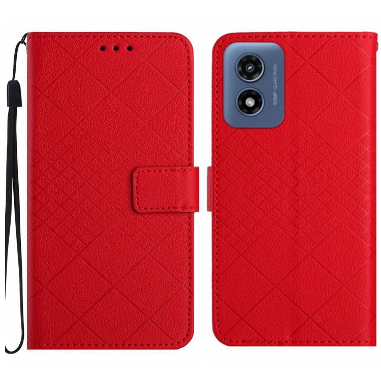 For Motorola Moto G Play 5G 2024 Rhombic Grid Texture Leather Phone Case(Red) - Motorola Cases by PMC Jewellery | Online Shopping South Africa | PMC Jewellery | Buy Now Pay Later Mobicred