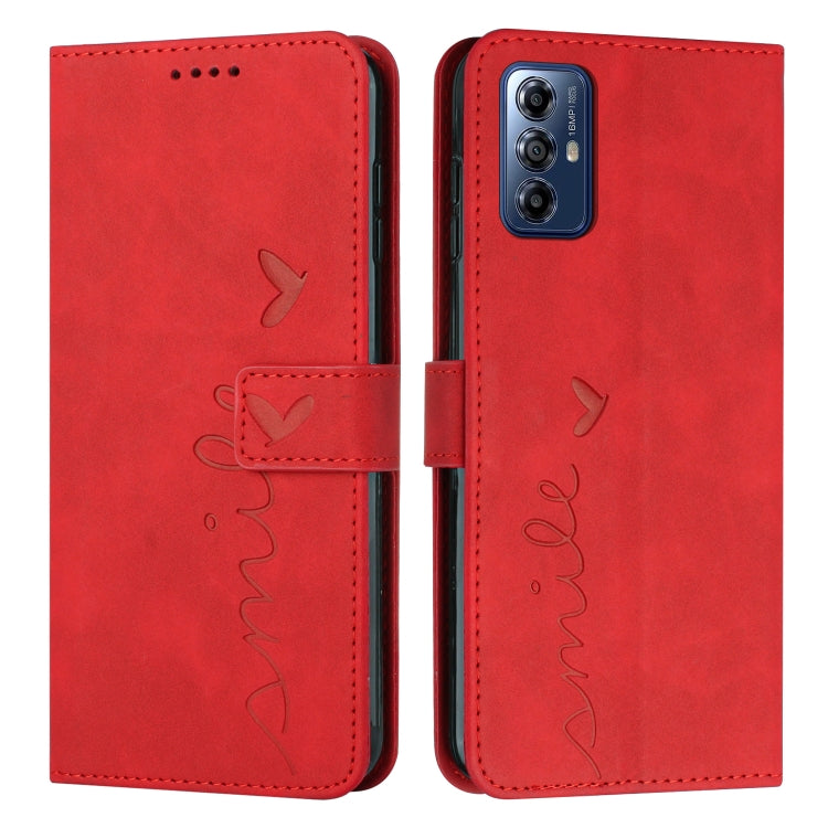 For Motorola Moto G Play 2024 Skin Feel Heart Embossed Leather Phone Case with Long Lanyard(Red) - Motorola Cases by PMC Jewellery | Online Shopping South Africa | PMC Jewellery | Buy Now Pay Later Mobicred