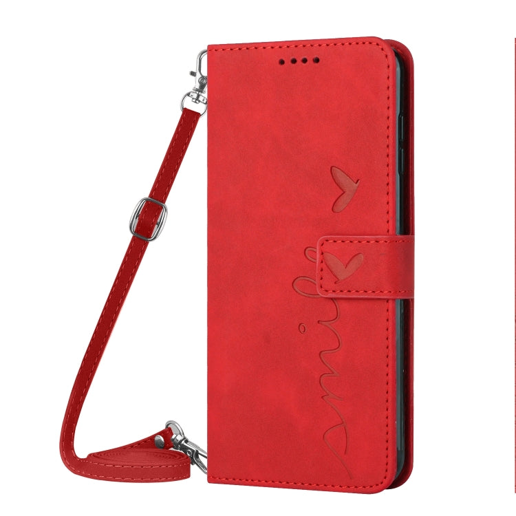 For Motorola Moto G Power 5G 2024 Skin Feel Heart Embossed Leather Phone Case with Long Lanyard(Red) - Motorola Cases by PMC Jewellery | Online Shopping South Africa | PMC Jewellery | Buy Now Pay Later Mobicred