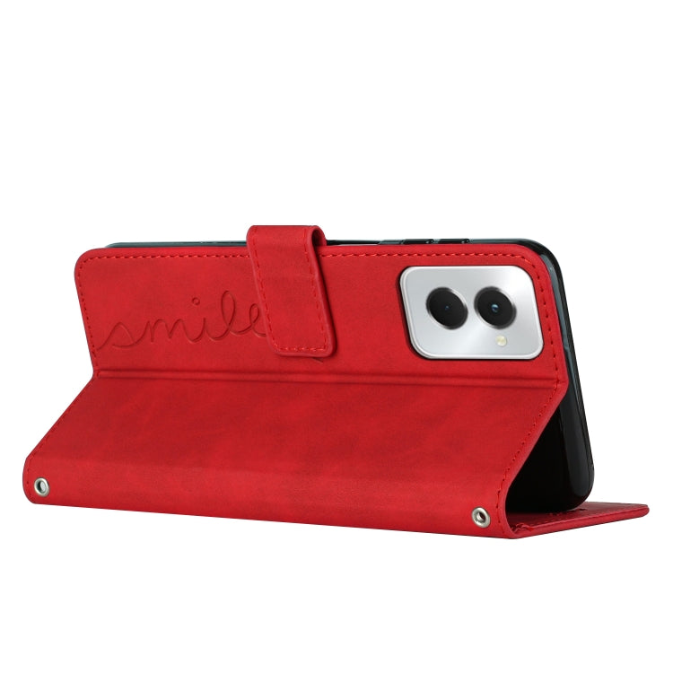 For Motorola Moto G Power 5G 2024 Skin Feel Heart Embossed Leather Phone Case with Long Lanyard(Red) - Motorola Cases by PMC Jewellery | Online Shopping South Africa | PMC Jewellery | Buy Now Pay Later Mobicred