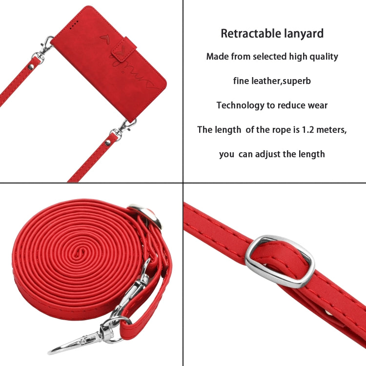 For Motorola Moto G Power 5G 2024 Skin Feel Heart Embossed Leather Phone Case with Long Lanyard(Red) - Motorola Cases by PMC Jewellery | Online Shopping South Africa | PMC Jewellery | Buy Now Pay Later Mobicred