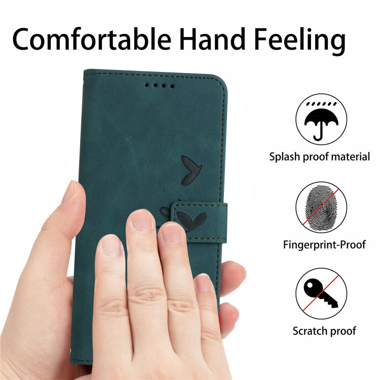 For Motorola Moto G Play 5G 2024 / G 5G 2024 Skin Feel Heart Embossed Leather Phone Case with Long Lanyard(Green) - Motorola Cases by PMC Jewellery | Online Shopping South Africa | PMC Jewellery | Buy Now Pay Later Mobicred