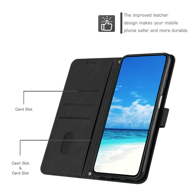 For Motorola Edge 5G 2024 Skin Feel Heart Embossed Leather Phone Case with Long Lanyard(Black) - Motorola Cases by PMC Jewellery | Online Shopping South Africa | PMC Jewellery | Buy Now Pay Later Mobicred