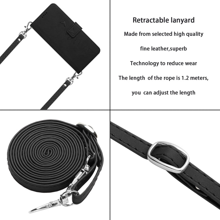 For Motorola Edge 5G 2024 Skin Feel Heart Embossed Leather Phone Case with Long Lanyard(Black) - Motorola Cases by PMC Jewellery | Online Shopping South Africa | PMC Jewellery | Buy Now Pay Later Mobicred