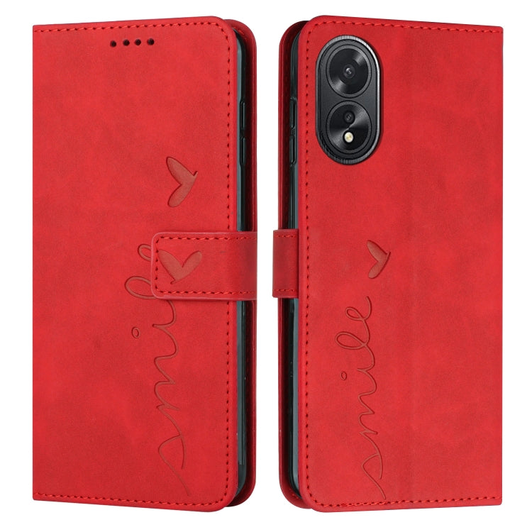 For OPPO A38 / Oppo A18 Skin Feel Heart Embossed Leather Phone Case with Long Lanyard(Red) - A18 Cases by PMC TechLife | Online Shopping South Africa | PMC TechLife | Buy Now Pay Later Mobicred