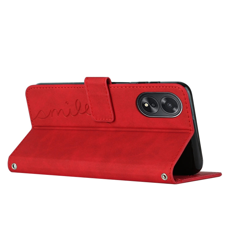 For OPPO A38 / Oppo A18 Skin Feel Heart Embossed Leather Phone Case with Long Lanyard(Red) - A18 Cases by PMC TechLife | Online Shopping South Africa | PMC TechLife | Buy Now Pay Later Mobicred
