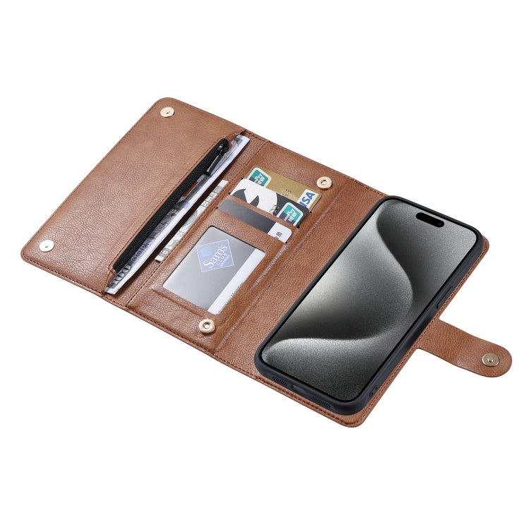 For iPhone 15 Pro Max ViLi GV Series MagSafe Magnetic Zipper Leather Phone Case(Brown) - free shipping - PMC Jewellery - Order now!