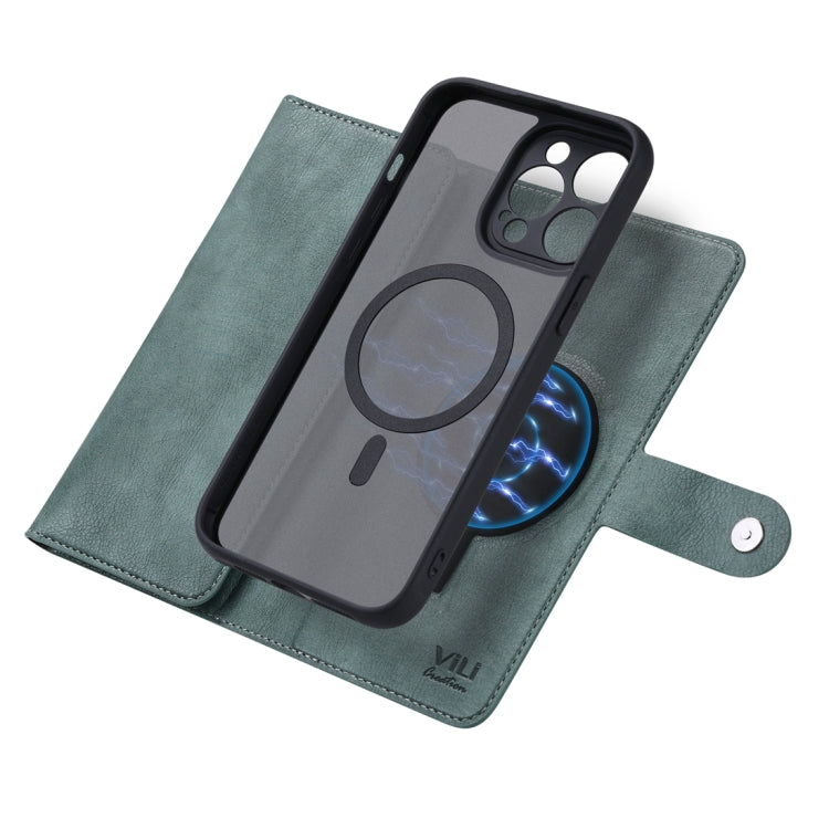For iPhone 15 Pro Max ViLi GV Series MagSafe Magnetic Zipper Leather Phone Case(Green) - free shipping - PMC Jewellery - Order now!