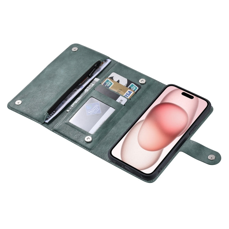 For iPhone 15 ViLi GV Series MagSafe Magnetic Zipper Leather Phone Case(Green) - free shipping - PMC Jewellery - Order now!