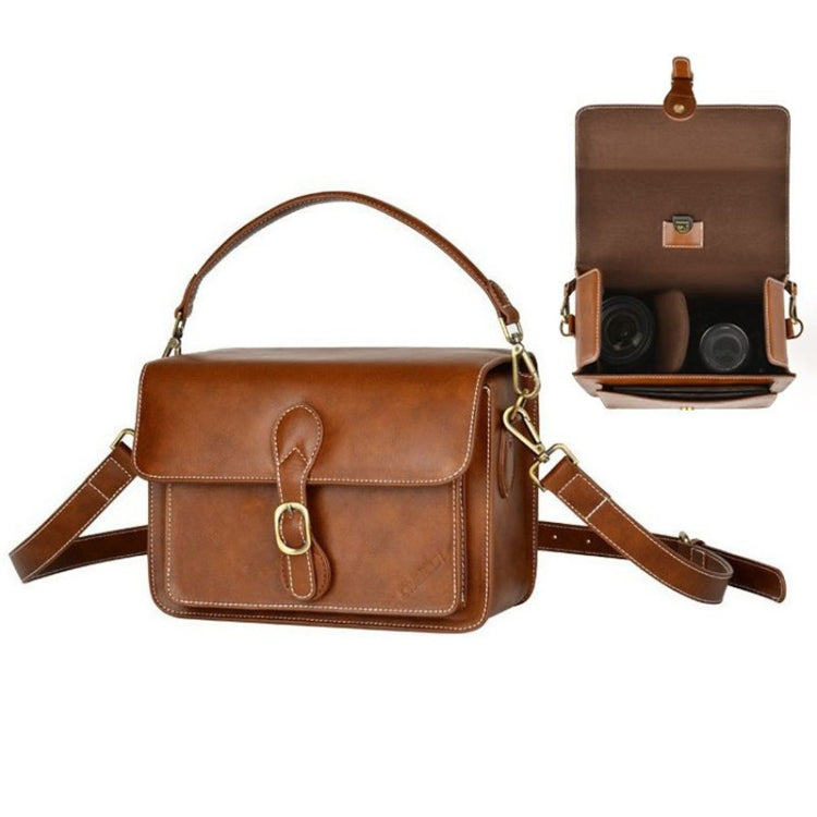 Cwatcun D80 Retro Leather Camera Shoulder Bag, Size:22 x 16 x 12cm Faux Leather Small(Brown) - free shipping - PMC TechLife - Order now!
