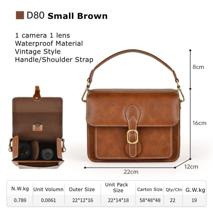 Cwatcun D80 Retro Leather Camera Shoulder Bag, Size:22 x 16 x 12cm Faux Leather Small(Brown) - free shipping - PMC TechLife - Order now!