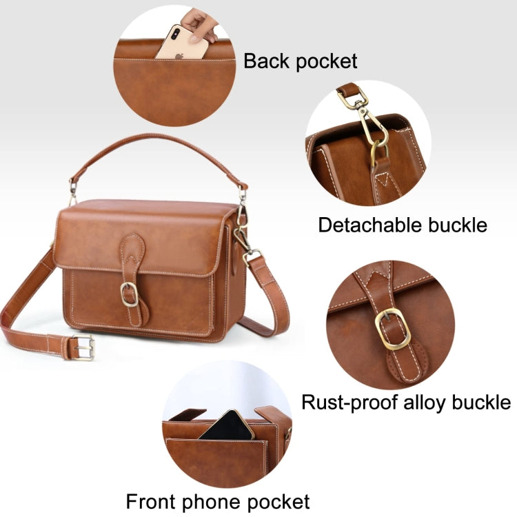 Cwatcun D80 Retro Leather Camera Shoulder Bag, Size:22 x 16 x 12cm Faux Leather Small(Brown) - free shipping - PMC TechLife - Order now!